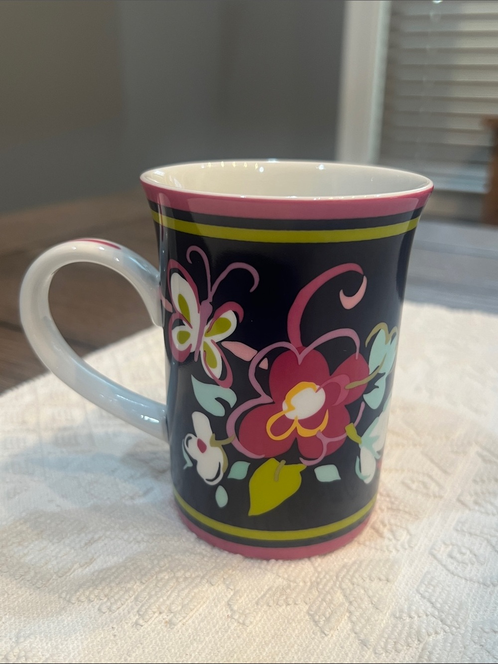 Vera Bradley Coffee Mug Ribbons Pattern Floral Butterflies